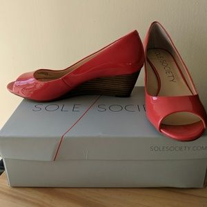 Sole society cherry peep toe wedges. Never worn!